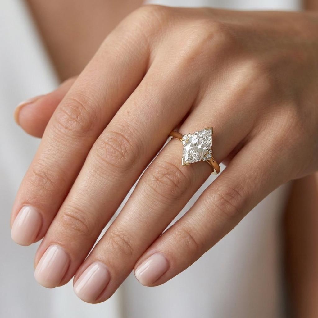 14k/18k Gold Dutch Marquise Diamond Unique Engagement Ring | Lab Made Diamond Ring Custom Bridal Jewelry image #2