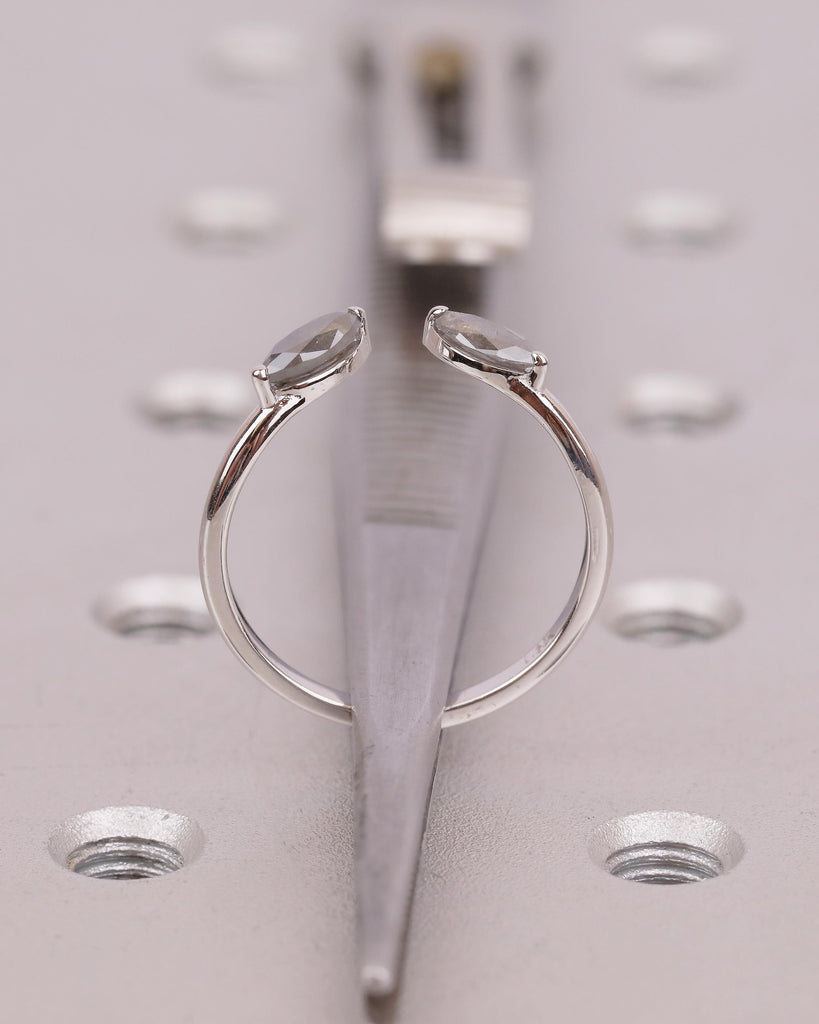 Marquise Cut Salt and Pepper Diamond Open Band Ring, Dainty 18k White Gold Wedding Band, Unique Stackable Rings for Women, Bridal Jewelry image #5