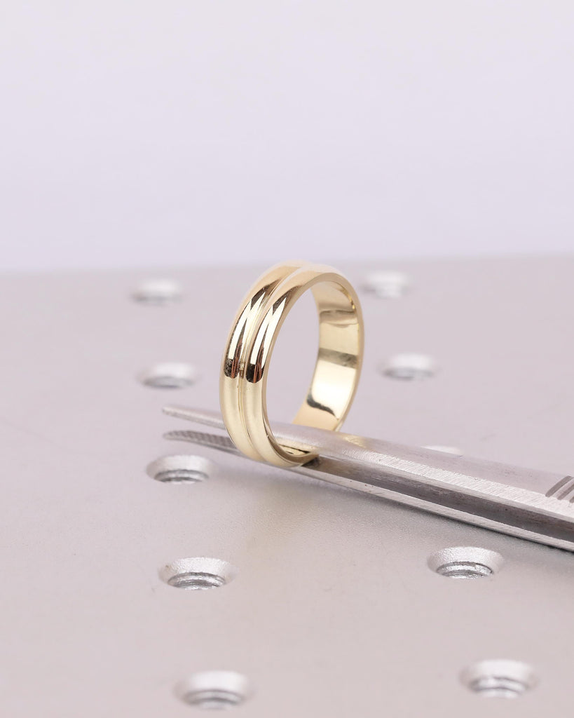 5mm Wedding Band, 14k/18k Solid Gold Minimalist Stackable Rings, Hidden Green Sapphire image #7