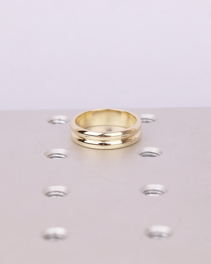 14k Yellow Gold Wedding Band, Double Band Matching Ring, Hidden Round Green Sapphire Stacking Rings, Bridal Gift for Women, Unique Jewelry image #5