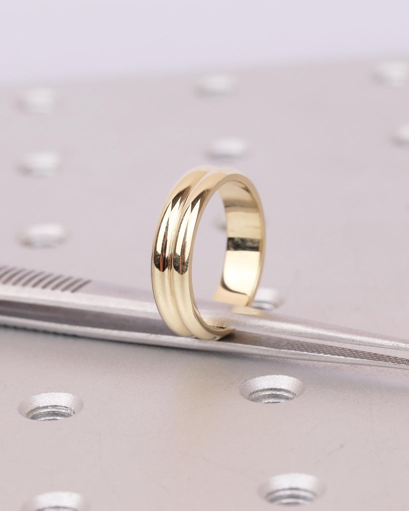 5mm Wedding Band, 14k/18k Solid Gold Minimalist Stackable Rings, Hidden Green Sapphire image #11