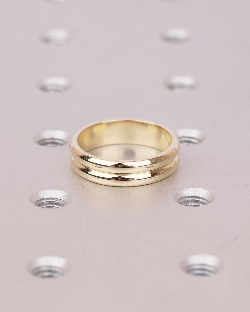 14k Yellow Gold Wedding Band, Double Band Matching Ring, Hidden Round Green Sapphire Stacking Rings, Bridal Gift for Women, Unique Jewelry image #3