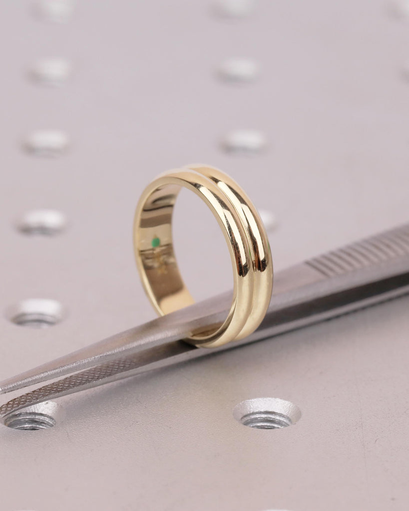 5mm Wedding Band, 14k/18k Solid Gold Minimalist Stackable Rings, Hidden Green Sapphire image #6