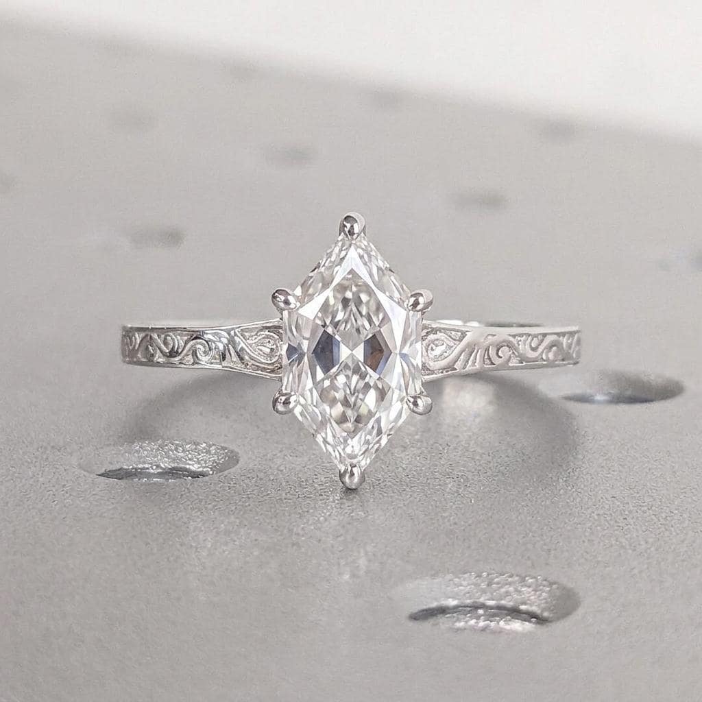 14K White Gold Dutch Marquise Cut Lab Diamond Engagement Ring | Vintage Filigree Solitaire Ring | Wedding Rings for Women image #1