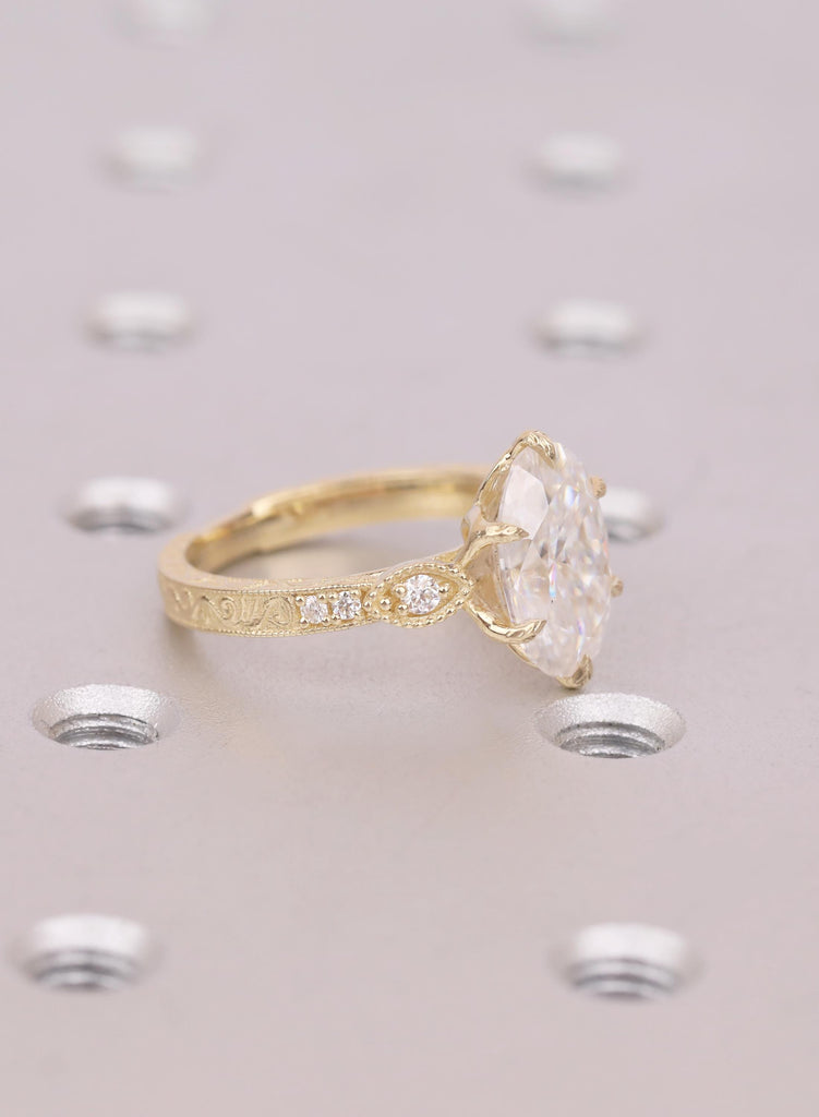 Oval Lab Diamond Engagement Ring | 14k Yellow Gold  Art Deco Promise Ring | Vintage Tulip Setting Filigree Ring image #5