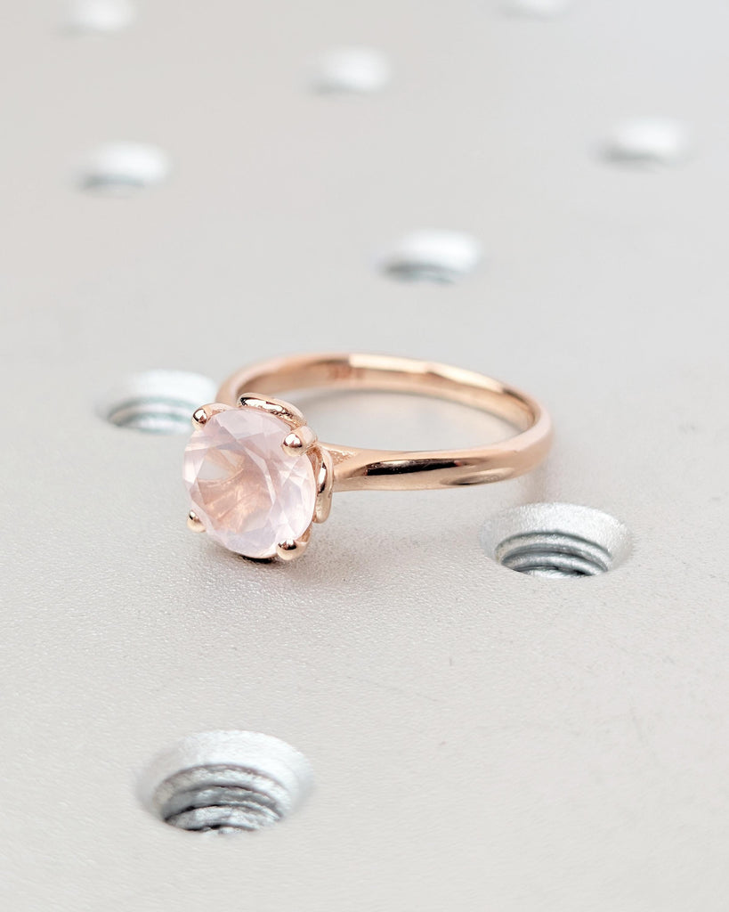 Minimalist 14k Rose Gold Engagement Ring, Rose Quartz Tulip Wedding Rings, Gemstone Jewelry image #1