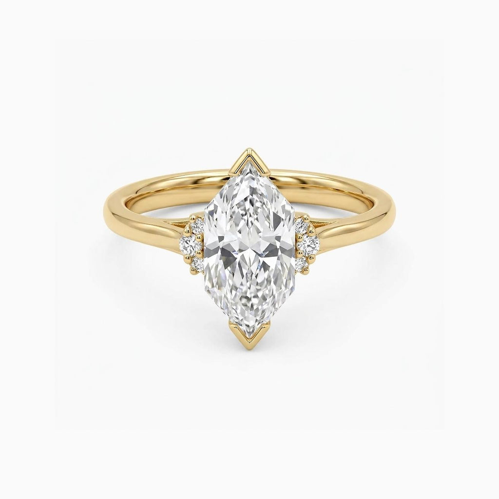 14k Yellow Gold Elongated Hexagon Moissanite Art Deco Promise Ring | Unique Wedding Jewelry Gift for Her image #1