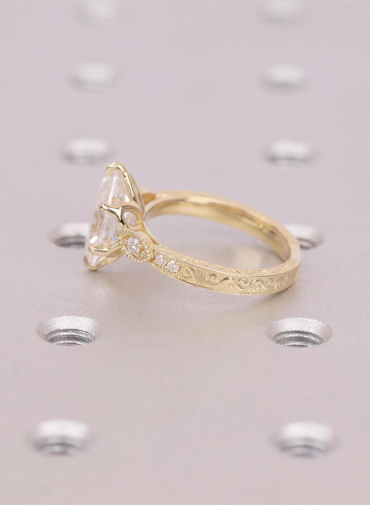 Vintage Oval Lab Diamond Engagement Ring | Tulip Prong Filigree Gold 14K 18K or Platinum image #7