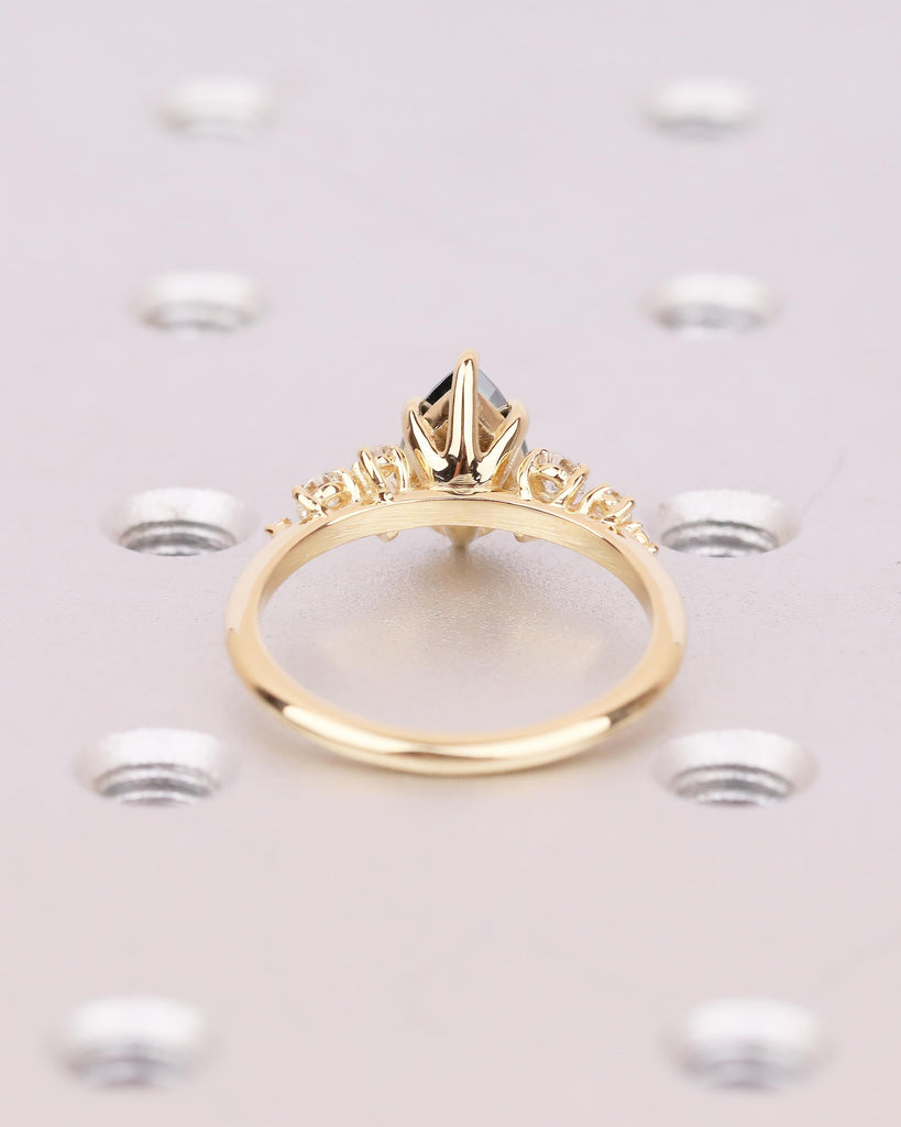 Pear Cut Green Moissanite Engagement Ring, Art Deco 18k Yellow Gold Diamond Cluster Ring image #7