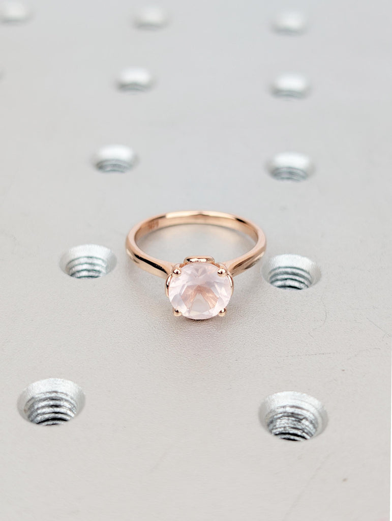 Minimalist 14k Rose Gold Engagement Ring, Rose Quartz Tulip Wedding Rings, Gemstone Jewelry image #8