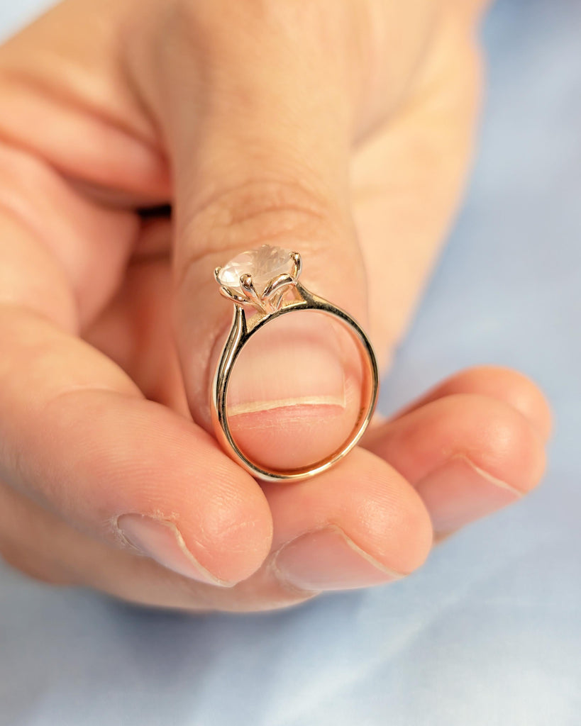Minimalist 14k Rose Gold Engagement Ring, Rose Quartz Tulip Wedding Rings, Gemstone Jewelry image #10