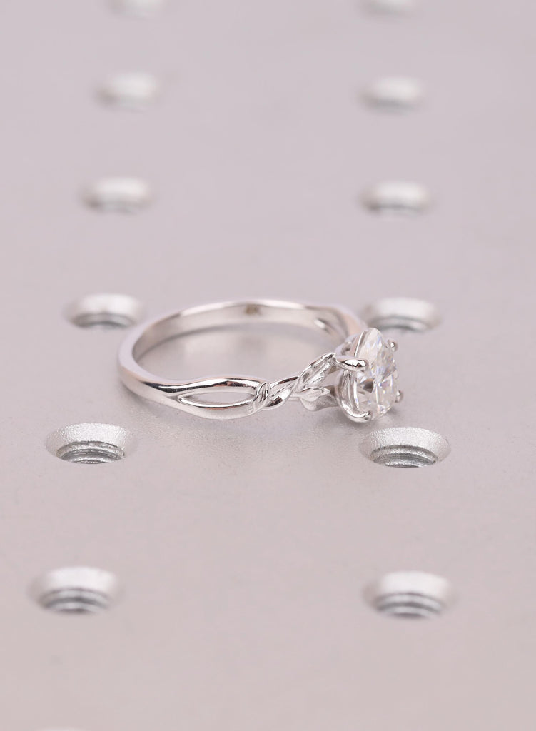 Pear Moissanite Engagement Ring, Vintage Style Nature Inspired Twig Ring For Women, Art Deco Solitaire Ring, Antique Engraved Leaf Branch image #5