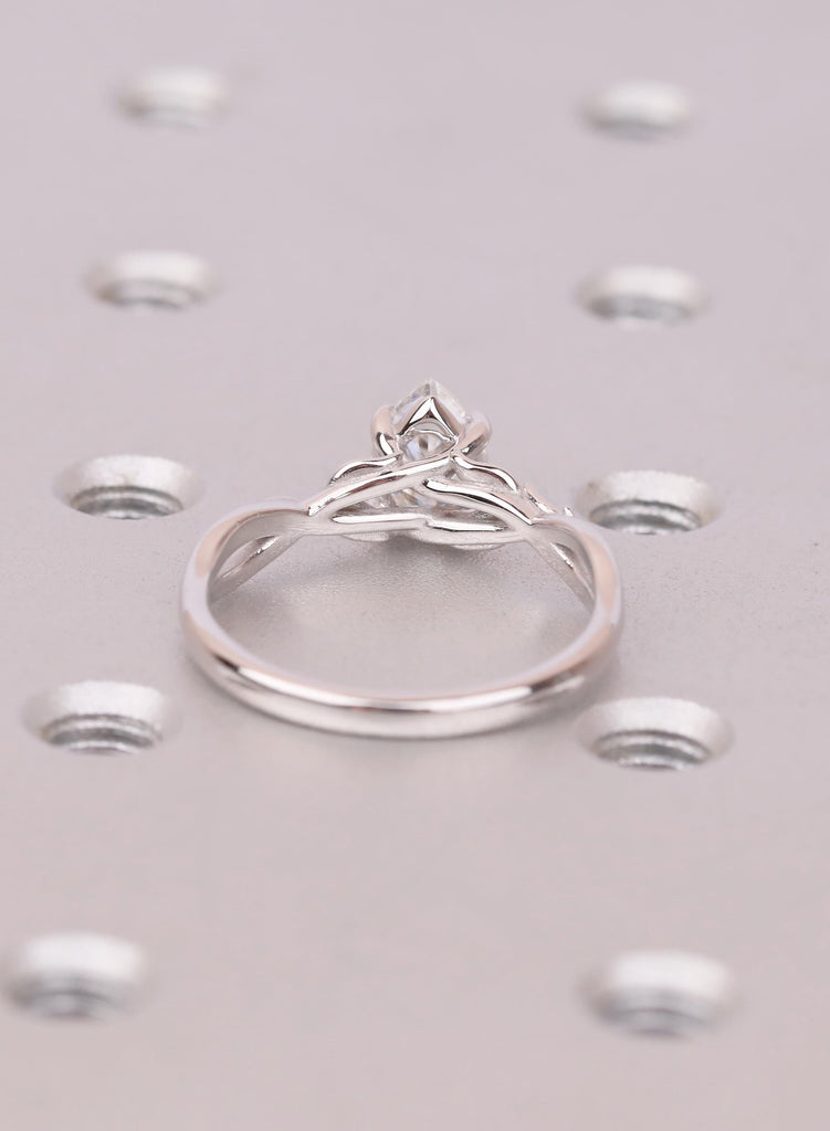 14k White Gold Pear Lab Grown Diamond Twig Ring, Art Deco Engagement Ring image #5