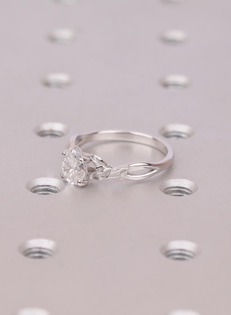14k White Gold Pear Lab Grown Diamond Twig Ring, Art Deco Engagement Ring image #6