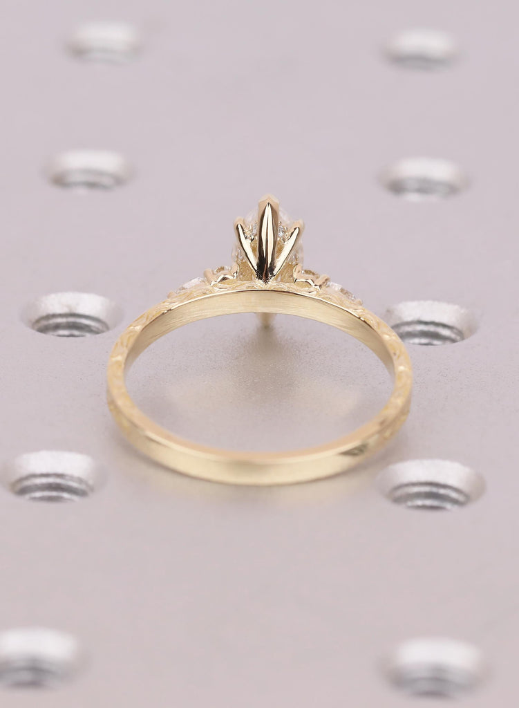Vintage Inspired 1ct Marquise Lab Diamond Ring in 14k Gold Art Deco Style Design image #7