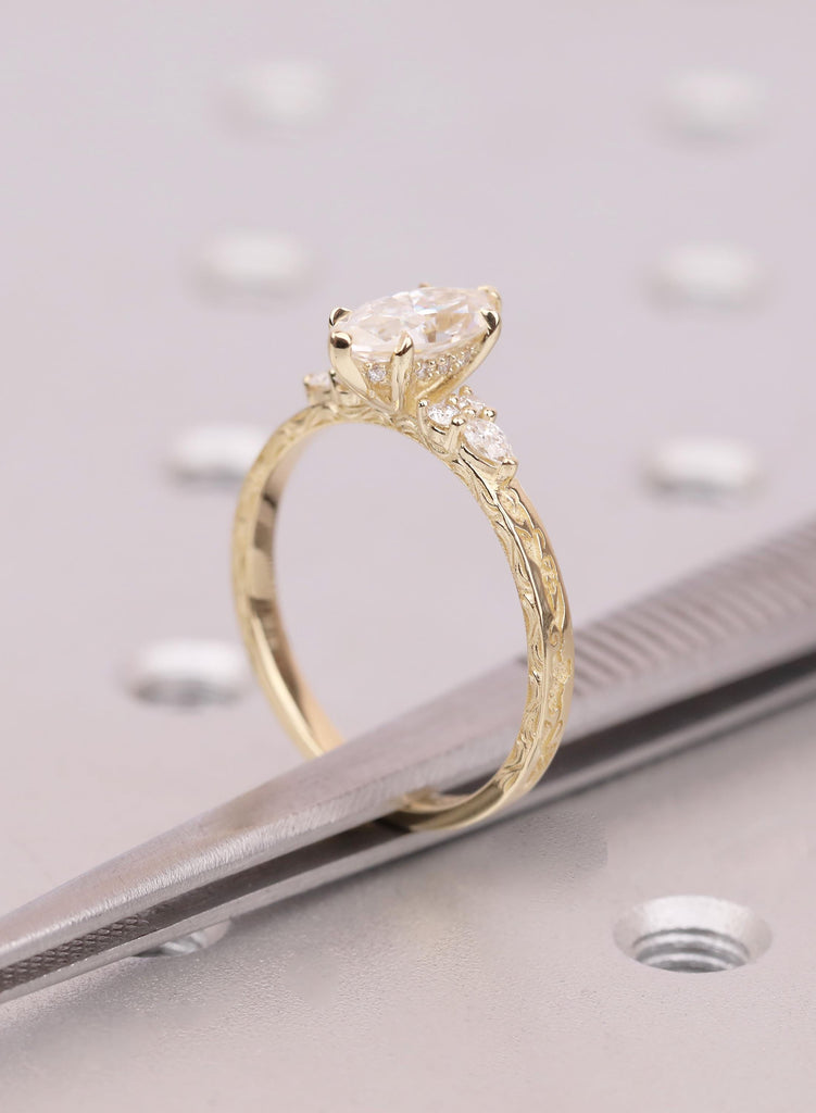 Vintage Inspired 1ct Marquise Lab Diamond Ring in 14k Gold Art Deco Style Design image #15