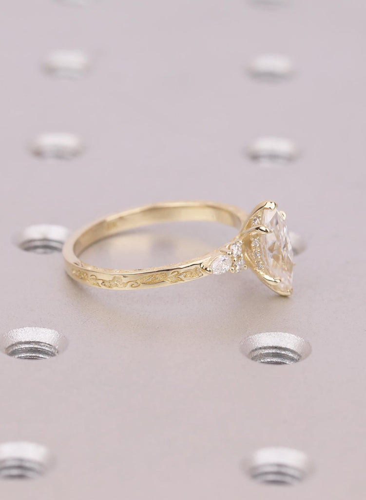 Marquise Cut Lab Grown Diamond Hidden Halo Ring, 14k Solid Gold Marquise Engagement Ring, Nature Inspired Jewelry Gift For Her image #4