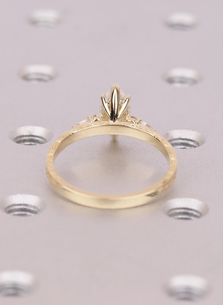 Marquise Cut Lab Grown Diamond Hidden Halo Ring, 14k Solid Gold Marquise Engagement Ring, Nature Inspired Jewelry Gift For Her image #5