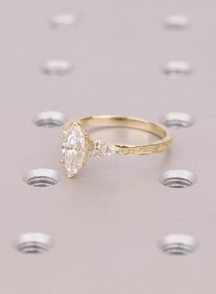 Marquise Cut Lab Grown Diamond Hidden Halo Ring, 14k Solid Gold Marquise Engagement Ring, Nature Inspired Jewelry Gift For Her image #6