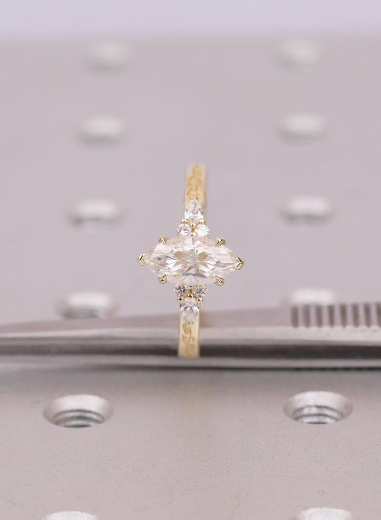 Marquise Cut Lab Grown Diamond Hidden Halo Ring, 14k Solid Gold Marquise Engagement Ring, Nature Inspired Jewelry Gift For Her image #10
