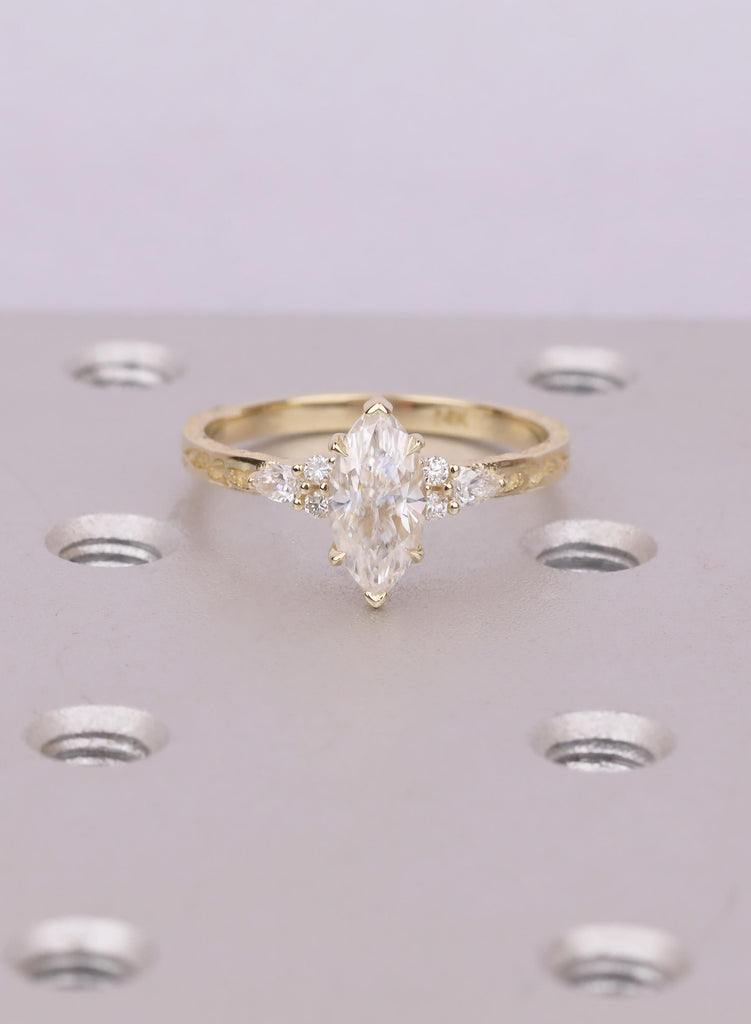 Marquise Cut Lab Grown Diamond Hidden Halo Ring, 14k Solid Gold Marquise Engagement Ring, Nature Inspired Jewelry Gift For Her image #1