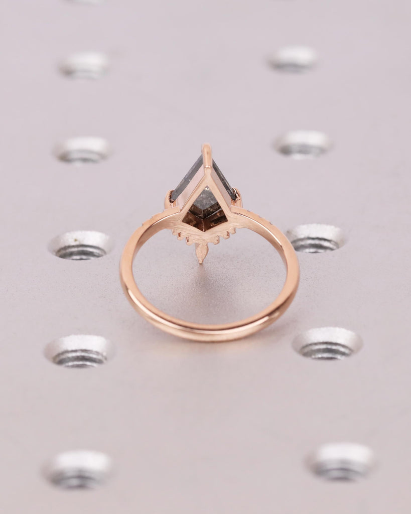 Kite Cut Salt and Pepper Diamond Engagement Ring with Round and Marquise Diamonds or Moissanites, 14K Rose Gold Vintage Wedding Ring for Her image #10