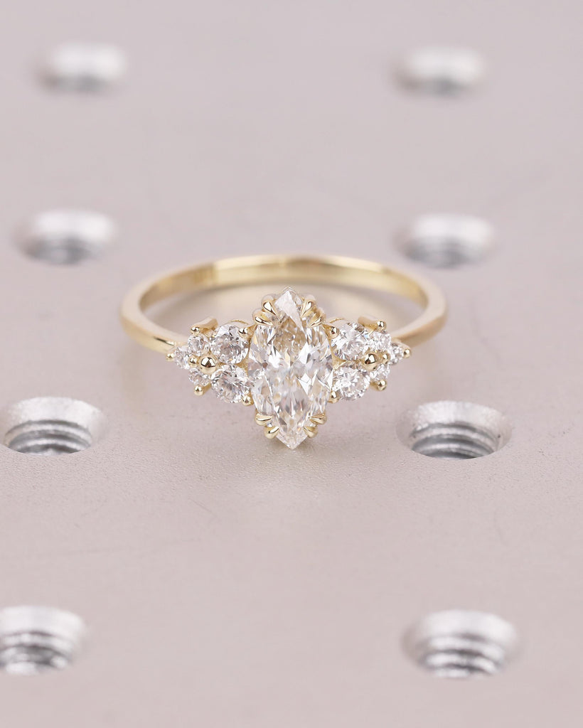14k/18k Yellow Gold Marquise Cut Lab Made Diamond Cluster Engagement Ring image #3