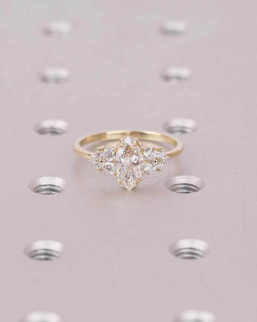 IGI Certified Marquise Cut Lab Grown Diamond Engagement Ring, Vintage 14k Solid Gold Wedding Rings, Round Moissanite Cluster Floral Accents image #13