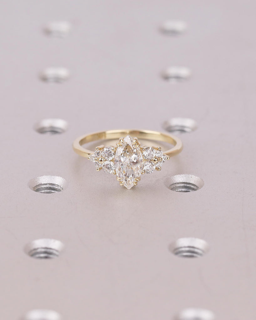 14k/18k Yellow Gold Marquise Cut Lab Made Diamond Cluster Engagement Ring image #13