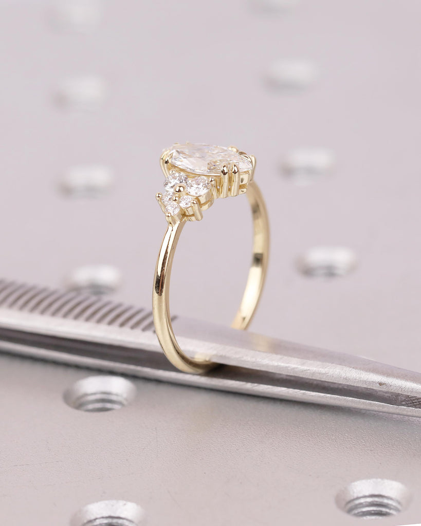 IGI Certified Marquise Cut Lab Grown Diamond Engagement Ring, Vintage 14k Solid Gold Wedding Rings, Round Moissanite Cluster Floral Accents image #11