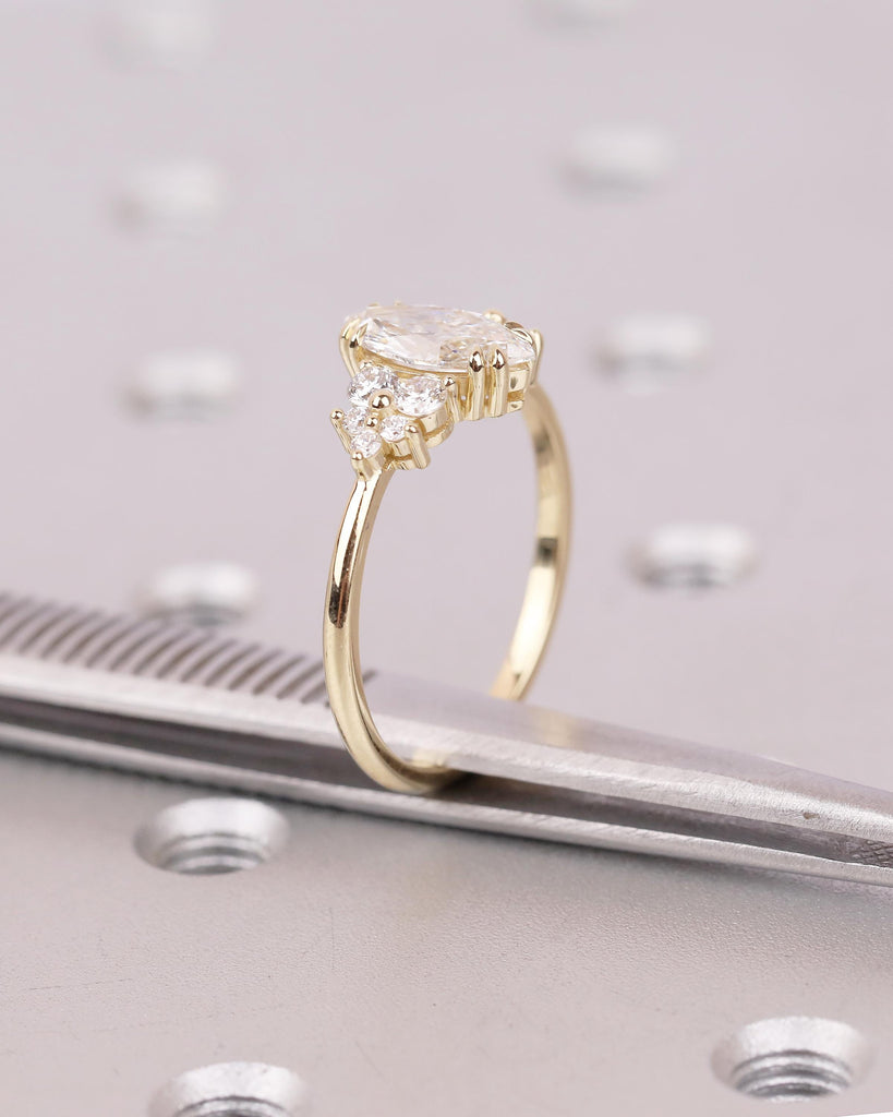 14k/18k Yellow Gold Marquise Cut Lab Made Diamond Cluster Engagement Ring image #11