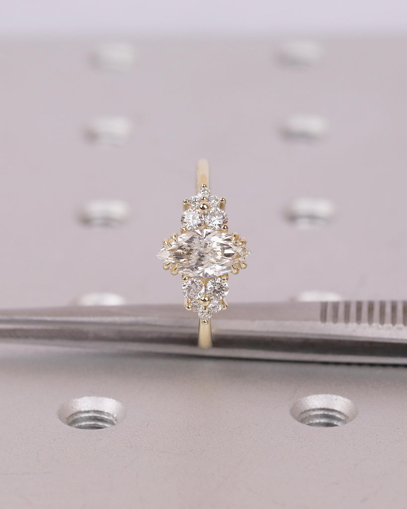 14k/18k Yellow Gold Marquise Cut Lab Made Diamond Cluster Engagement Ring image #5