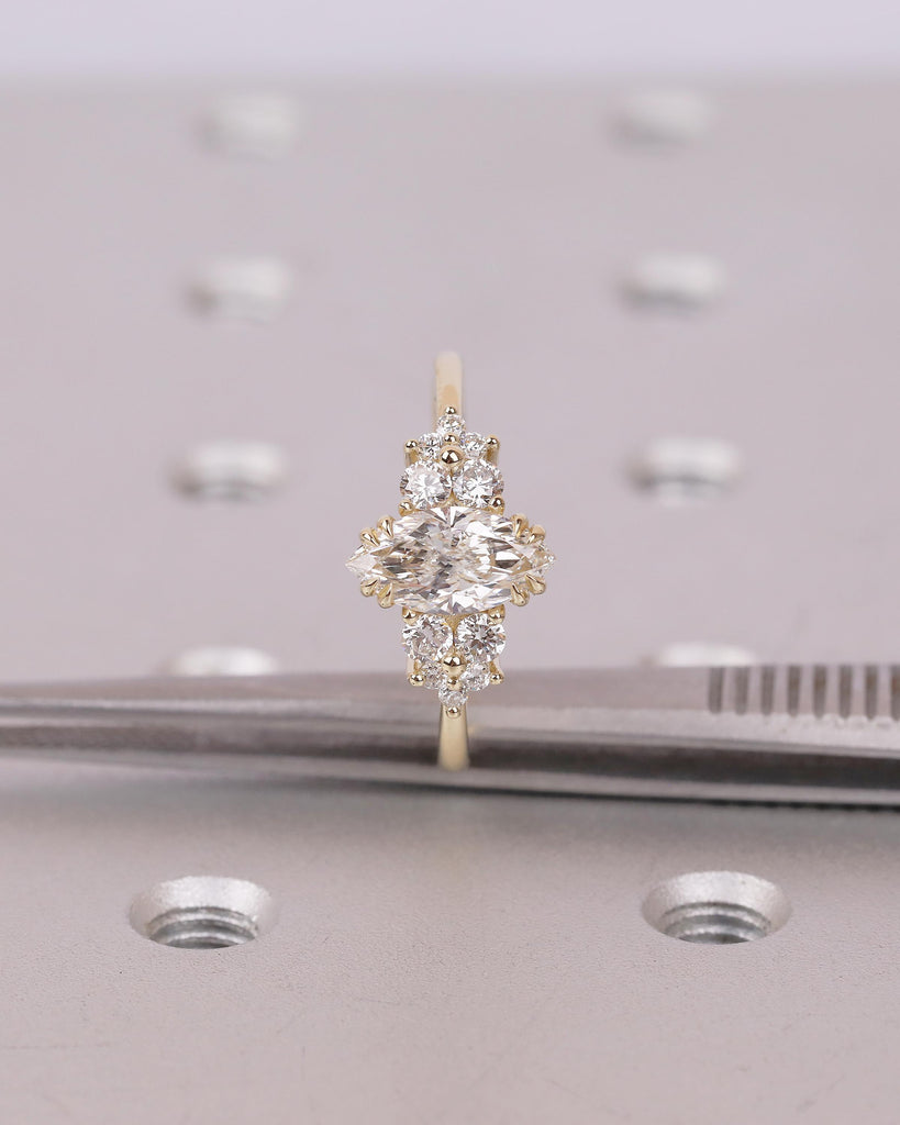 Nature Inspired Marquise Moissanite Engagement Ring, Vintage 18k/14k Gold Promise Rings for Women, Diamond Cluster Wedding Anniversary Ring image #3