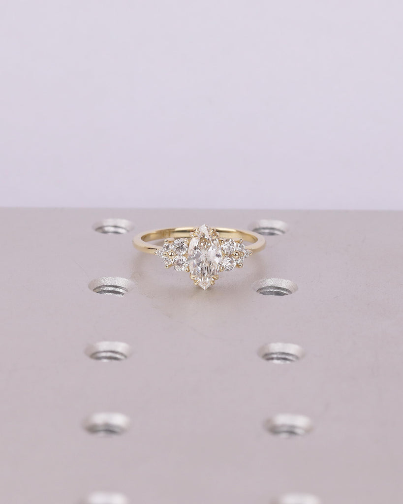 Nature Inspired Marquise Moissanite Engagement Ring, Vintage 18k/14k Gold Promise Rings for Women, Diamond Cluster Wedding Anniversary Ring image #18