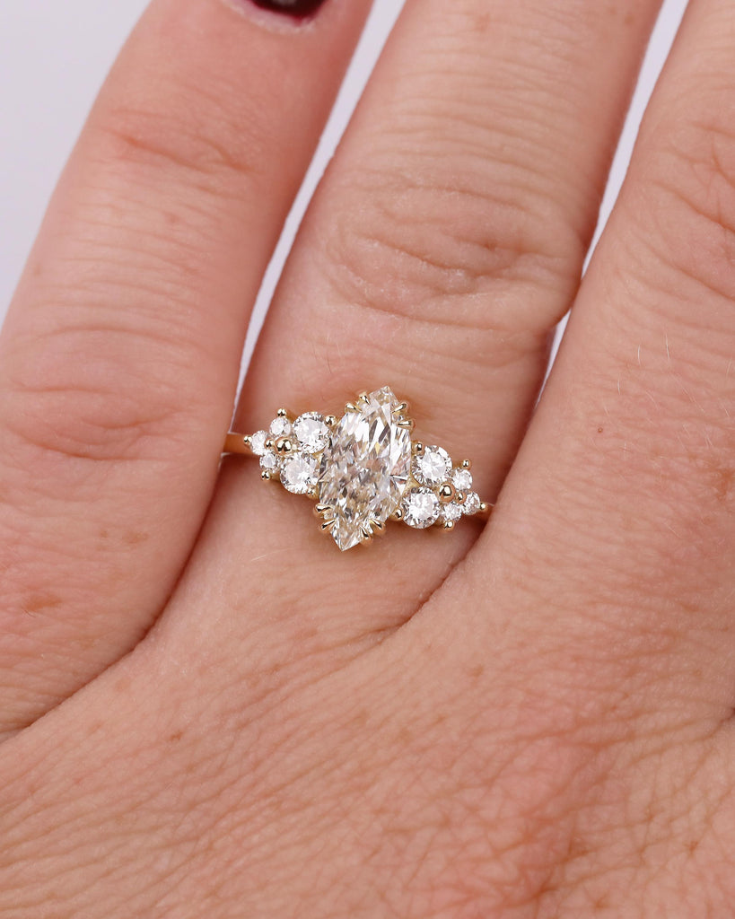 Nature Inspired Marquise Moissanite Engagement Ring, Vintage 18k/14k Gold Promise Rings for Women, Diamond Cluster Wedding Anniversary Ring image #2