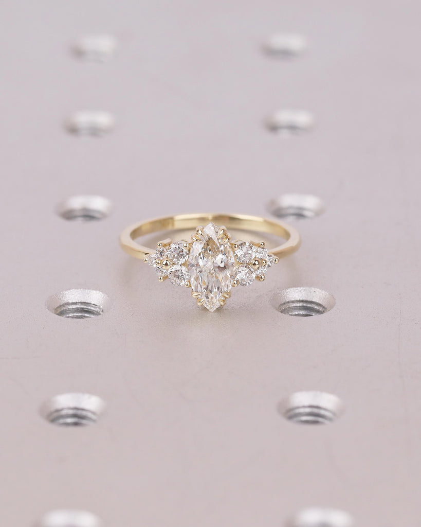 Nature Inspired Marquise Moissanite Engagement Ring, Vintage 18k/14k Gold Promise Rings for Women, Diamond Cluster Wedding Anniversary Ring image #11