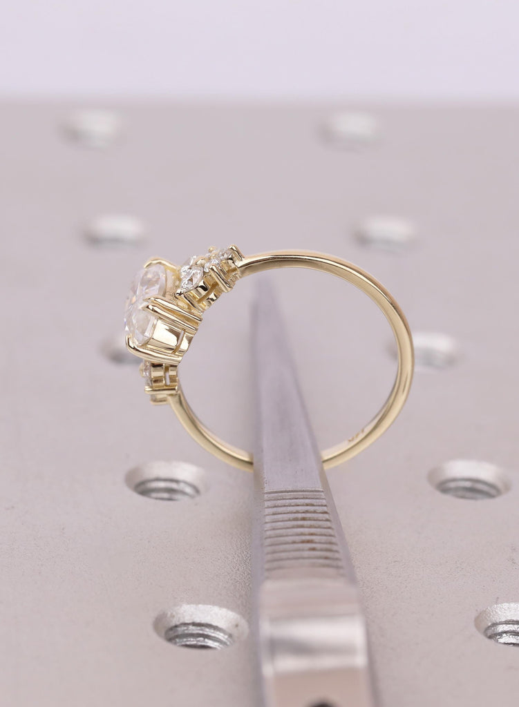 Marquise Lab Grown Diamond Ring with Round Cluster Accents, Jewelry For Wedding Engagement image #9