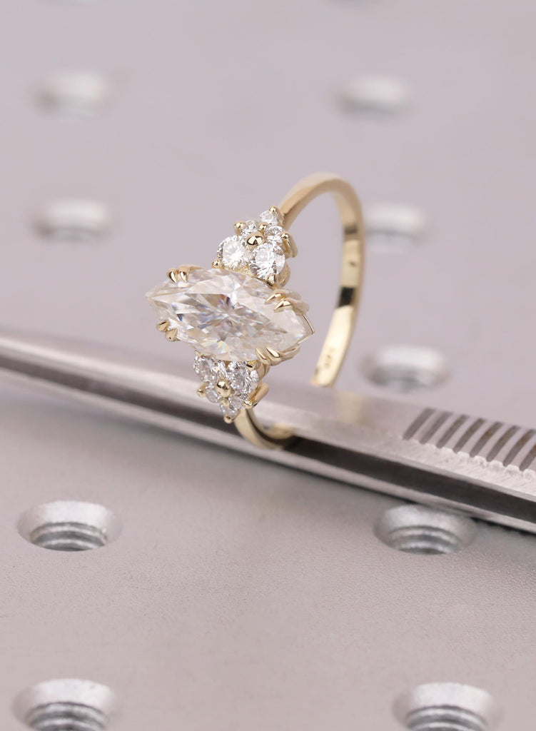Marquise Moissanite Cluster Engagement Ring in 14K/18K Yellow Gold or Platinum image #11