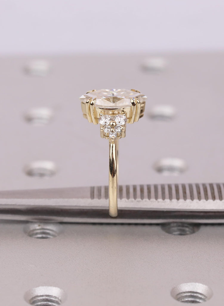 Marquise Moissanite Cluster Engagement Ring in 14K/18K Yellow Gold or Platinum image #13