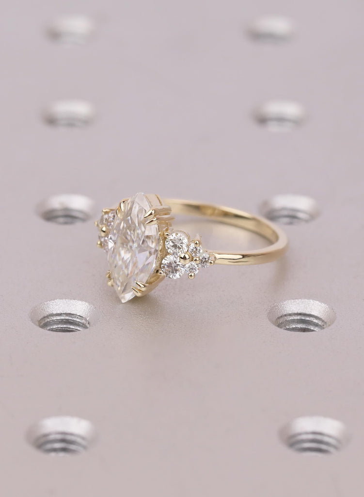 Marquise Lab Grown Diamond Ring with Round Cluster Accents, Jewelry For Wedding Engagement image #1