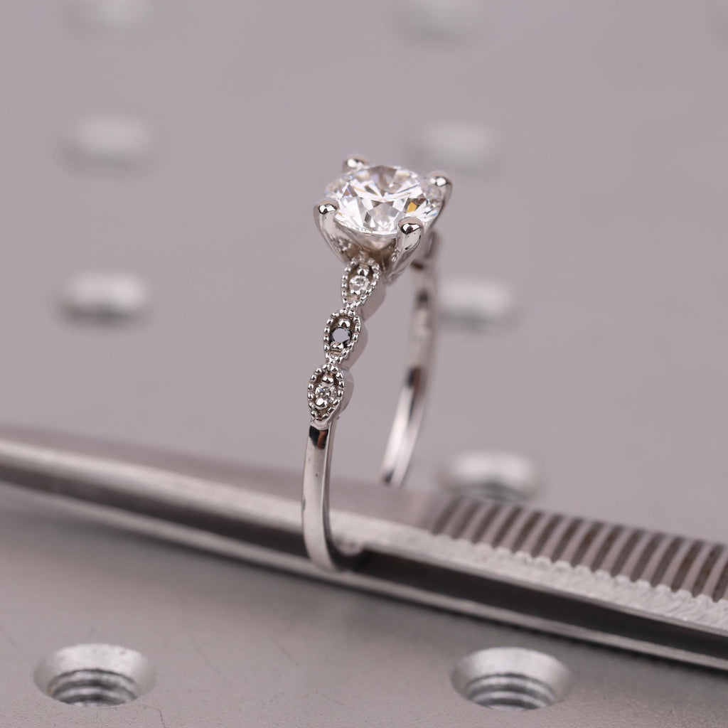 Lab Made Diamond Ring in 14k/18k White Gold | Unique Black and White Diamond Vintage Women Jewelry | Custom Engagement Ring image #2