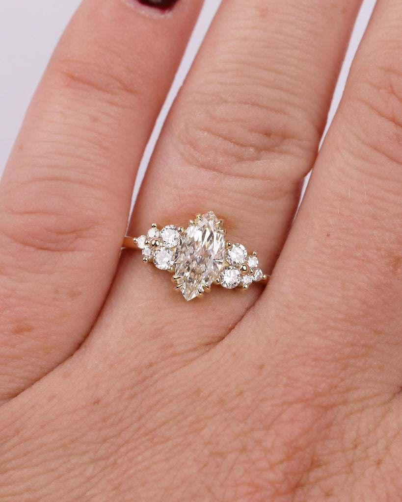 14k/18k Yellow Gold Marquise Cut Lab Made Diamond Cluster Engagement Ring image #1