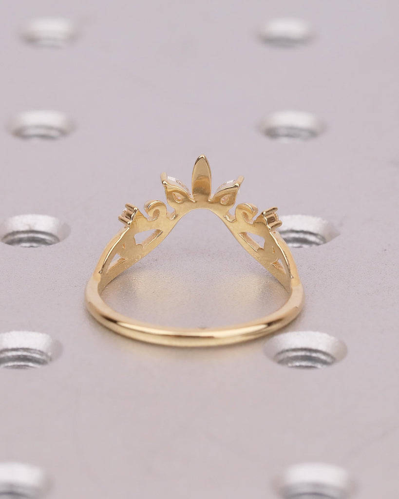 Diamond Wedding Band Women, Vintage 18k Solid Gold Promise Ring for Her, Milgrain Floral Crown Ring, Nature Stackable Rings, Birthday Gift image #6