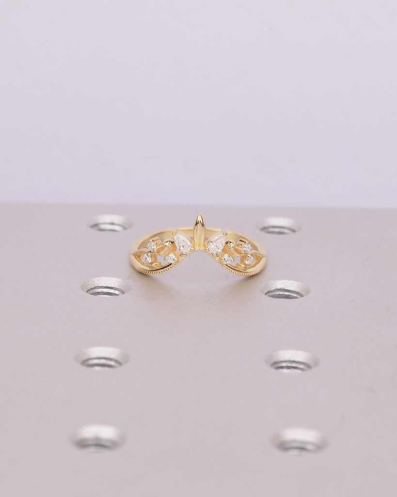 Diamond Wedding Band Women, Vintage 18k Solid Gold Promise Ring for Her, Milgrain Floral Crown Ring, Nature Stackable Rings, Birthday Gift image #13
