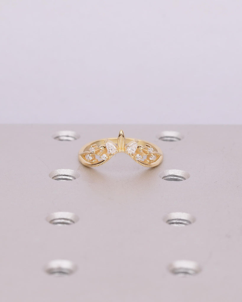 Diamond Wedding Band Women, Vintage 18k Solid Gold Promise Ring for Her, Milgrain Floral Crown Ring, Nature Stackable Rings, Birthday Gift image #15
