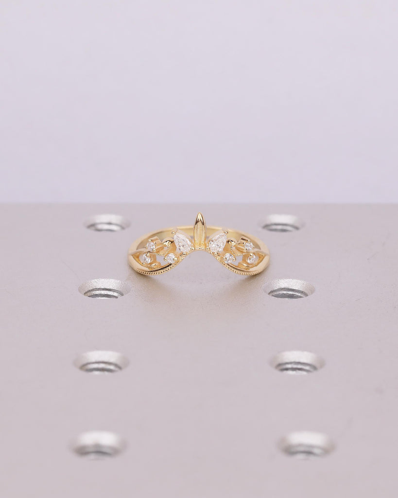 Diamond Wedding Band Women, Vintage 18k Solid Gold Promise Ring for Her, Milgrain Floral Crown Ring, Nature Stackable Rings, Birthday Gift image #17