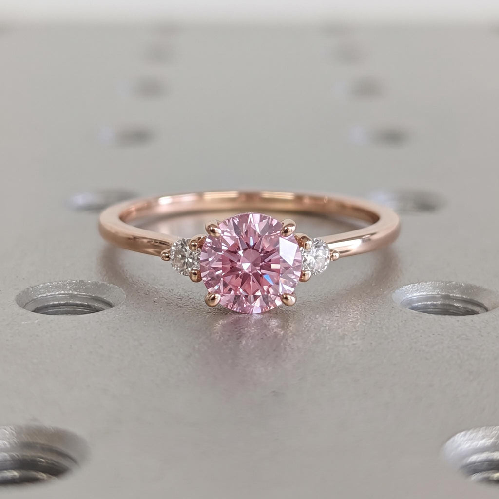Round Pink Lab Grown Diamond Promise Ring | 14k/18k Gold Custom Engagement Ring | High End Bridal Jewelry for Her image #3