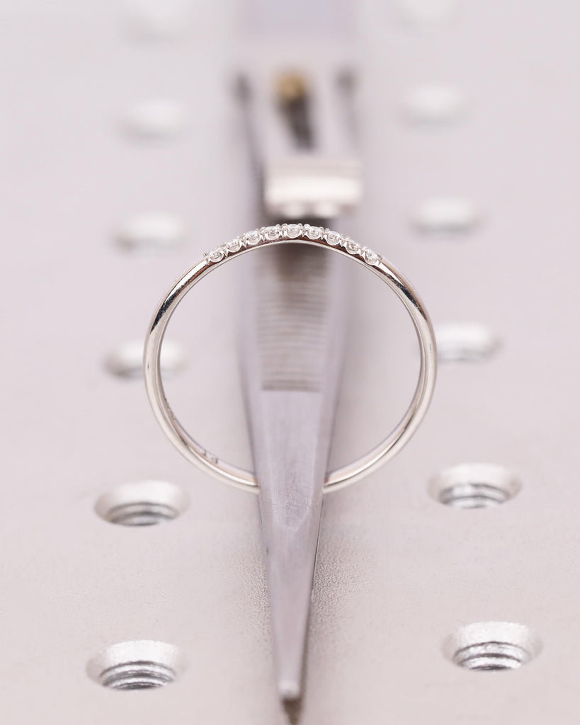 Curved Wedding Band with Round Diamonds or Moissanites | Platinum, 14K or 18K Gold Band | Nine Stone Ring | Vintage Style Wedding Rings image #9