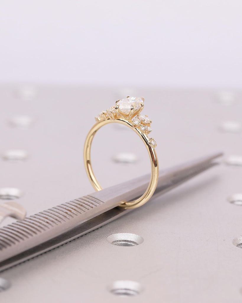 18k Solid Gold Moissanite Marquise Ring, Vintage Engagement Ring, Personalized Wedding Jewelry, Art Deco Snowdrift Diamond Cluster Rings image #19