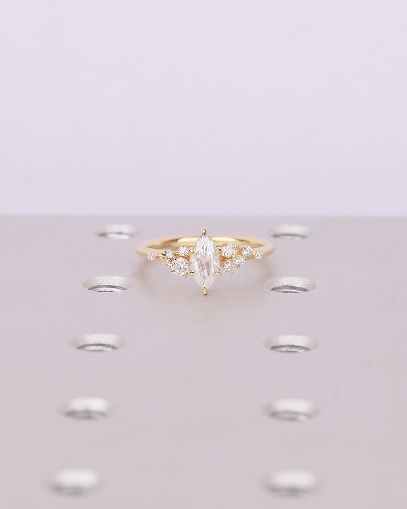 18k Yellow Gold Marquise Cut Lab Grown Diamond Cluster Engagement Ring image #3